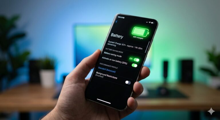 Smartphone displaying battery-saving settings to improve phone battery life